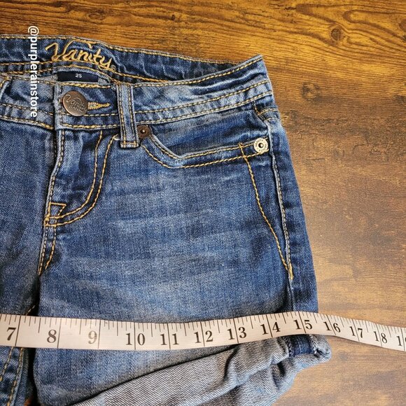 Vanity Cuffed Denim Shorts Size 25 Low Rise Button Flap Medium Light Wash - Picture 5 of 9
